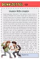 Vorschau - Arbeitsblätter - Denkzettel - Schlagen Schubsen Treten - Gewalt, Abschreibtext, Alternative zur traditionellen Strafarbeit - Seite 1