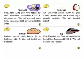 Vorschau - Aufgabenkarten - Schriftliche Division mit Größen (Kommazahlen) - Seite 1