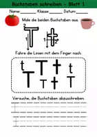 Vorschau - Arbeitsblätter - Buchstabeneinführung 1. Klasse - Buchstabe T/t schreiben - Grundschrift - Deckblatt