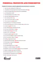 Vista previa - Hojas de trabajo - PERSONAL PRONOUNS AND POSSESSIVES – Chart & Worksheet - página 3