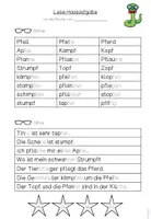 Vorschau - Arbeitsblätter - Lese-Hausaufgabe Pf/pf (passend zu TINTO) - Seite 1