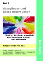 Vorschau - Klassenarbeiten - Sätze und Satzglieder - Klassenarbeit - Nebensatz adverbiale Bestimmungen - Deckblatt
