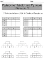 Vorschau - Arbeitsblätter - Rechnen mit Tabellen und Pyramiden Zahlenraum 20 Mathematik Klasse 1 - Seite 1