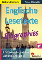 Vorschau - Arbeitsblätter - Englische Lesetexte Biographies – Zwei Niveaustufen | Englisch Sekundarstufe I+II Klasse 6–11 | Lesekompetenz, Textverständnis, Gandhi, Rowling, Malala, Synonyme, Differenzierung, Lösungen - Deckblatt