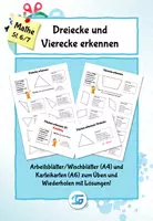 Vorschau - Arbeitsblätter - Übungsmaterial Arten von Dreiecken und Vierecken erkennen - Deckblatt