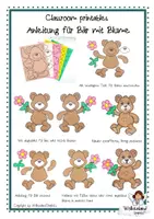 Vorschau - Mal- und Bastelvorlagen - Bär mit Blume Bastelvorlage Muttertag basteln - Seite 1