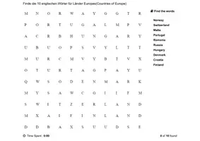 Vorschau - Arbeitsblätter - Englisch/Suchsel/Europa (2) mit Wortliste/H5P+PDF+MOODLE+Lösung - Deckblatt