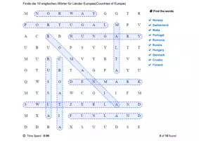Vorschau - Arbeitsblätter - Englisch/Suchsel/Europa (2) mit Wortliste/H5P+PDF+MOODLE+Lösung - Seite 2