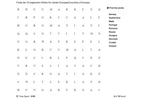 Vorschau - Arbeitsblätter - Englisch/Suchsel/Europa (2) mit Wortliste/H5P+PDF+MOODLE+Lösung - Seite 3