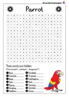 Vorschau - Arbeitsblätter - Parrot search puzzle - letter grid animals (English) - Seite 1