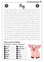 Vorschau - Arbeitsblätter - Pig search puzzle - letter grid animals (English) - Seite 1