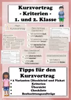 Vorschau - Arbeitsblätter - Kurzvortrag Kriterien vortragen Sprechen und zuhören Beobachtungsaufträge Checkliste - Deckblatt