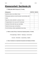 Vorschau - Test - Klassenarbeit Sachtexte - Seite 1