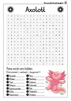 Vorschau - Arbeitsblätter - Axolotl search puzzle - letter grid animals (English) - Seite 1