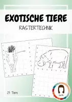 Vorschau - Arbeitsblätter - Rastertechnik exotische Tiere - Zeichnen lernen - Deckblatt