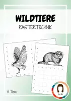 Vorschau - Arbeitsblätter - Rastertechnik Wildtiere - Zeichnen lernen - Deckblatt