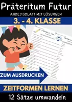 Vorschau - Arbeitsblätter - Präteritum Futur 1 Deutsch Klasse 3 DaZ DaF Schule Futur Klasse 4 AB mit Loesungen - Deckblatt