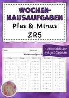 Vorschau - Arbeitsblätter - Wochenhausaufgabe, Mathematik, 1.Klasse, Plus und Minus im ZR5 - Deckblatt