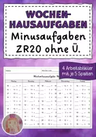 Vorschau - Arbeitsblätter - Wochenhausaufgabe Mathematik, 1. Klasse, Minus im ZR20 oÜ - Deckblatt