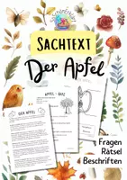 Vorschau - Arbeitsblätter - Der Apfel - Sachtext - Fragen - Rätsel - Deckblatt