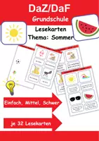 Vorschau - Arbeitsblätter - Lesekarten einfach bis schwer Thema Sommer 1. bis 2. Klasse Deutsch, DaZ/DaF, Fremdwörter Spiel - Deckblatt