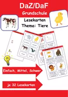 Vorschau - Spiele - Lesekarten einfach bis schwer Thema Tiere 1. bis 2. Klasse Deutsch, DaZ/DaF, Fremdwörter Spiel - Deckblatt