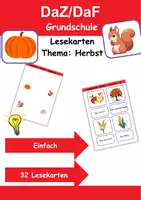 Vorschau - Arbeitsblätter - Lesekarten einfach Thema Herbst 1. bis 2. Klasse Deutsch, DaZ/DaF, Fremdwörter Spiel - Deckblatt