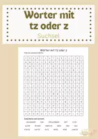 Vorschau - Spiele - Suchsel Wörter mit tz oder z - Deckblatt