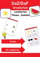 Vorschau - Arbeitsblätter - Lesekarten schwer Thema Sommer 1. bis 2. Klasse Deutsch, DaZ/DaF, Fremdwörter Spiel - Deckblatt