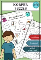 Vorschau - Arbeitsblätter - Wortschatz Körper Puzzle DaF DaZ A1 / A2 - Deckblatt