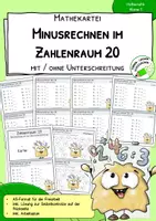 Vorschau - Stationenlernen - Rechenkartei - Subtraktion im Zahlenraum 20 mit und ohne Unterschreitung - Freiarbeit - Stationenlernen - Deckblatt