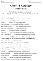 Vorschau - Arbeitsblätter - Bestimmter Unbestimmter Artikel Klasse 1 Klasse Demokratie Deutsch Arbeitsblatt - Seite 1