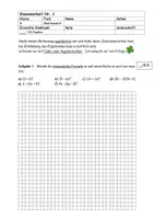 Vorschau - Test - Klassenarbeit "Terme: Ausmultiplizieren und Binomische Formeln"_Klasse 8 - Deckblatt