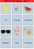 Vorschau - Arbeitsblätter - Englisch Merk es dir! Thema Sommer / Matching Pairs Game Summer 3. & 4. Klasse Englisch ,Fremdwörter Spiel - Seite 1