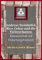 Vorschau - Klassenarbeiten - Rico, Oskar und die Tieferschatten (Andreas Steinhöfel) - Klassenarbeit mit Bewertungsbogen - Deckblatt