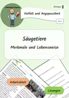 Vorschau - Arbeitsblätter - Säugetiere - Merkmale und Lebensweise / Angepasstheit und Vielfalt - Deckblatt