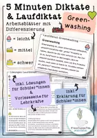 Vorschau - Arbeitsblätter - 5 Minuten Diktate und Laufdiktate "Greenwashing" mit Differenzierung #34 FrauCuppaTea - Deckblatt