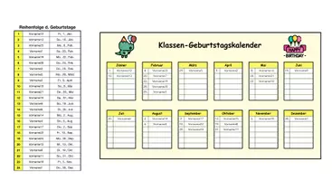 Vorschau - Lehrpläne/Lehrermaterial - KV: automatischer Geburtstagskalender (für Numbers) - Seite 2