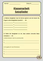 Vorschau - Klassenarbeiten - Satzglieder Klassenarbeit - Deckblatt