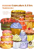 Vorschau - selbst erstellte Cliparts/Grafiken - 9 Cupcakes und Kuchen Clipart Aquarell mit transparentem Hintergrund - Deckblatt