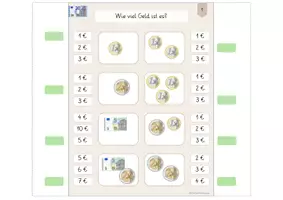 Vorschau - Aufgabenkarten - Klammerkarten Geld (ZR 20 und ZR 100) - Seite 1
