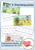 Vorschau - Spiele - Rechenpuzzles mit Subtraktionsaufgaben im ZR bis 10 - Deckblatt