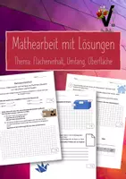 Vorschau - Test - Mathearbeit Flächeninhalt, Umfang, Oberfläche - Deckblatt
