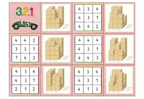 Vorschau - Stationenlernen - Würfelgebäude - Domino 3x3 mit Selbstkontrolle, Niveau: schwierig (Nr. 2) - Seite 3