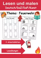 Vorschau - Arbeitsblätter - Feuerwehr Lesen und malen - Wortschatz Klasse 1 und 2 - Deckblatt