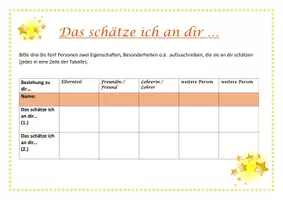 Vorschau - Fördermaterial/Inklusion - positive Verstärkung: Das schätze ich an dir (Rückmeldebogen) - Deckblatt