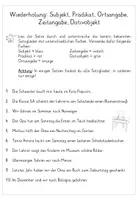 Vorschau - Arbeitsblätter - Satzglieder: Wiederholung Subjekt, Prädikat, Zeitangabe, Ortsangabe, Dativobjekt - Seite 1