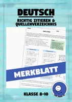 Vorschau - Arbeitsblätter - Merkblatt: Richtig Zitieren & Quellenverzeichnis - Deckblatt