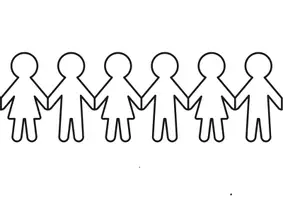 Vorschau - Mal- und Bastelvorlagen - Ausmalbild: gemusterte Menschenkette, Familie - Seite 1