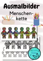 Vorschau - Mal- und Bastelvorlagen - Ausmalbild: gemusterte Menschenkette, Familie - Deckblatt